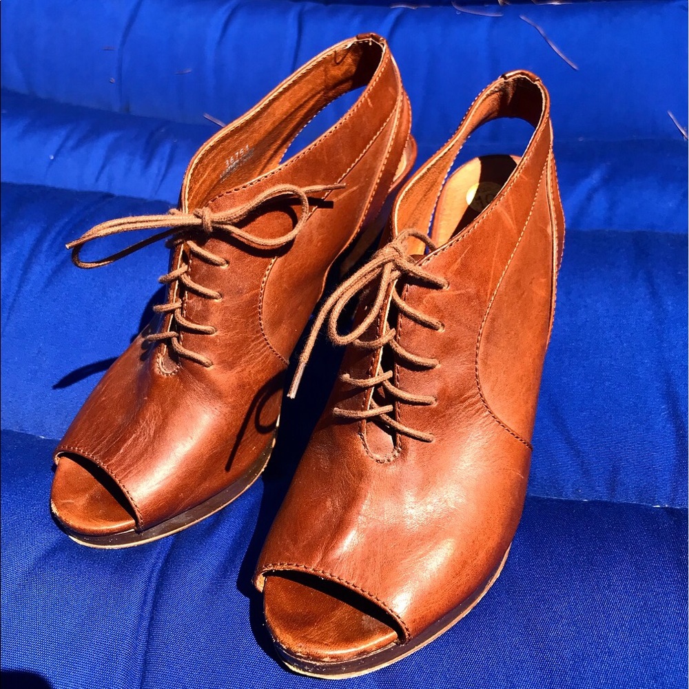 Brown leather lace up heels